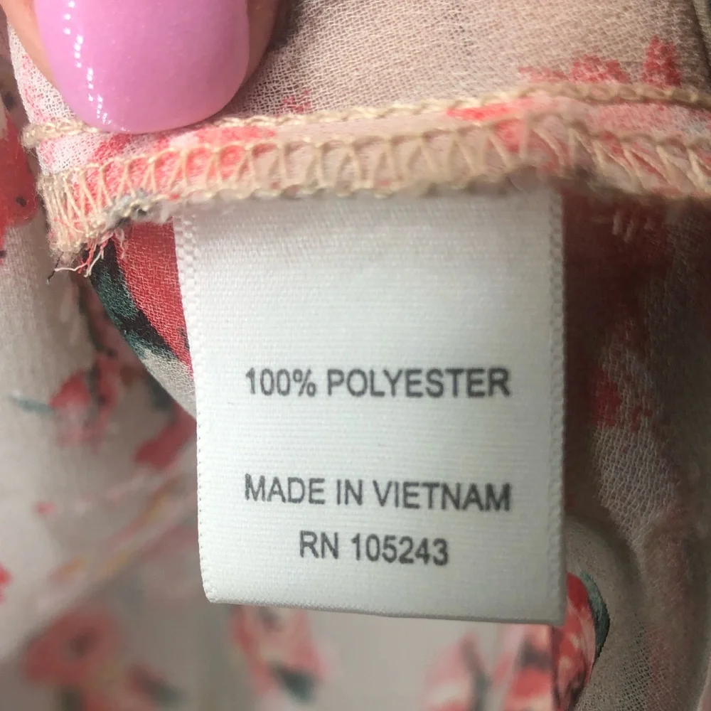 BOBEAU sheer sleeveless blouse pink floral roses L - Picture 7 of 9